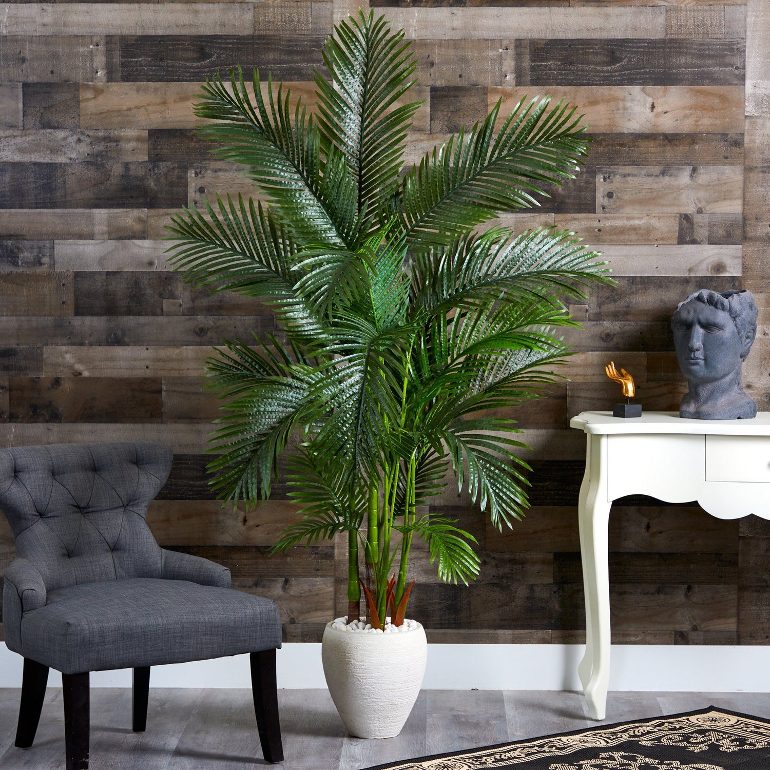 69” Areca Palm Artificial Tree in White Planter