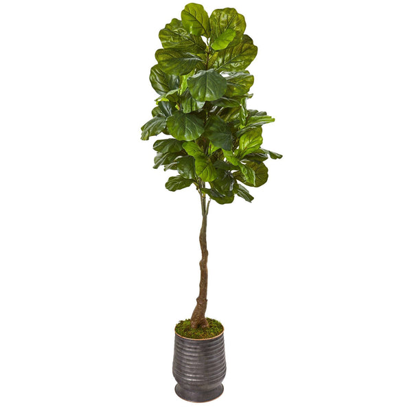 69” Fiddle Leaf Artificial Tree in Ribbed Metal Planter (Real Touch)