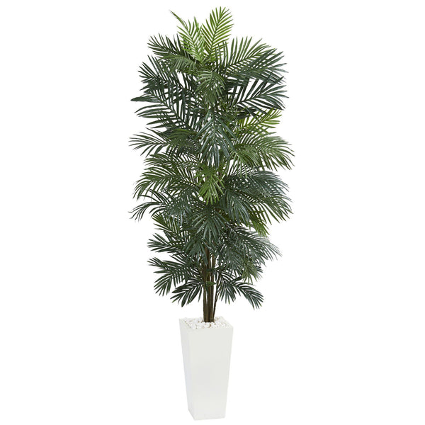 7’ Areca Artificial Tree in White Tower Planter