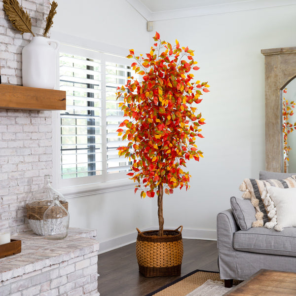 7’ Autumn Ficus Artificial Fall Tree