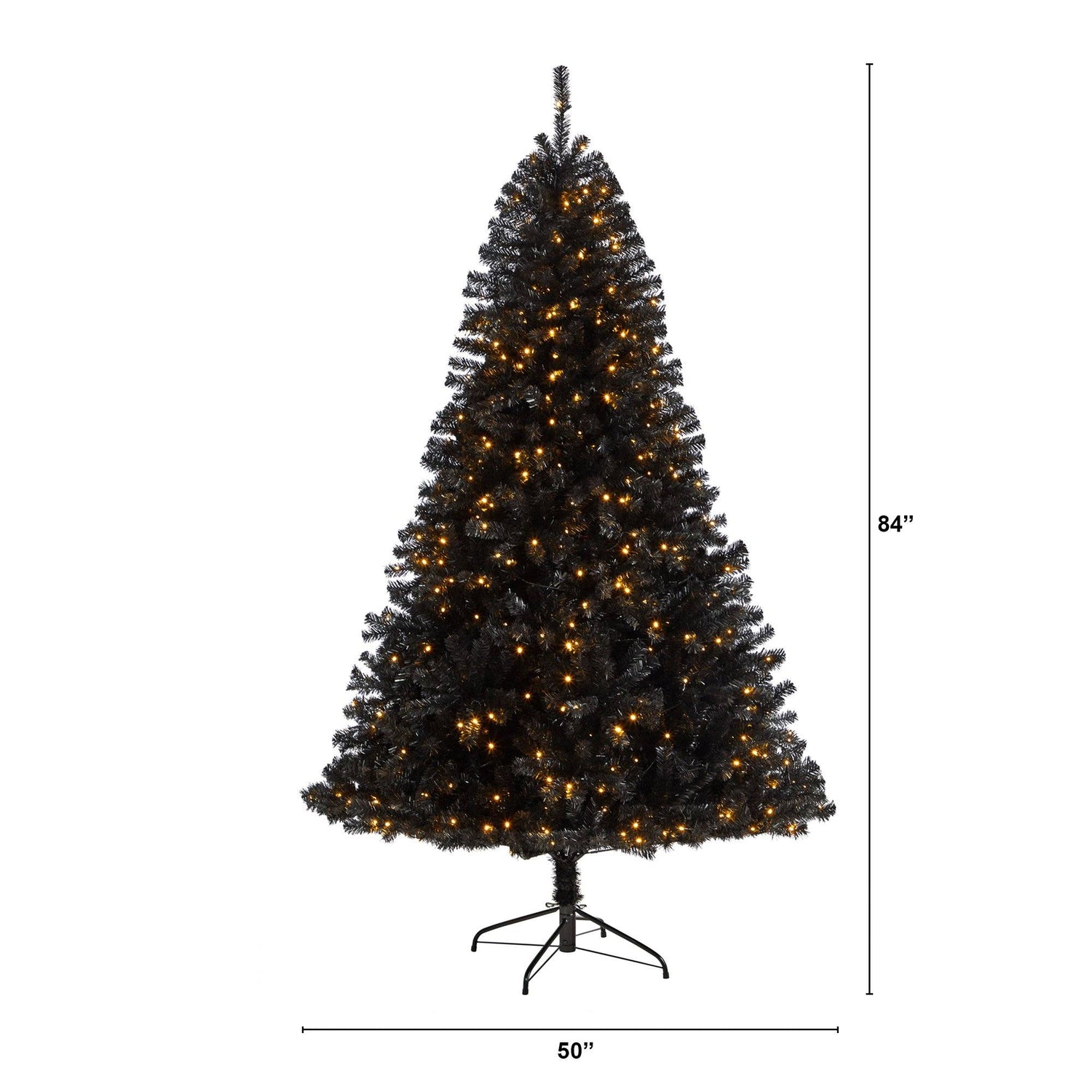 7’ Black Artificial Christmas Tree with 500 Clear LED Lights and 1428 Tips