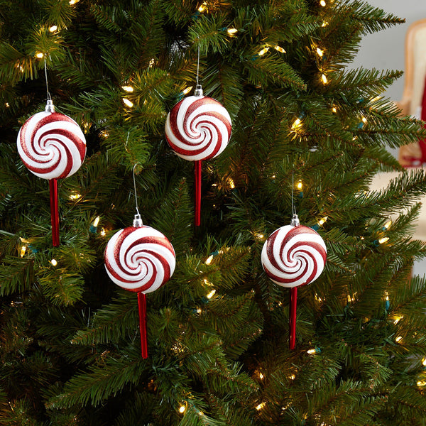 7” Candy Cane Lollipop Holiday Deluxe Christmas Shatterproof Ornament Set of 4