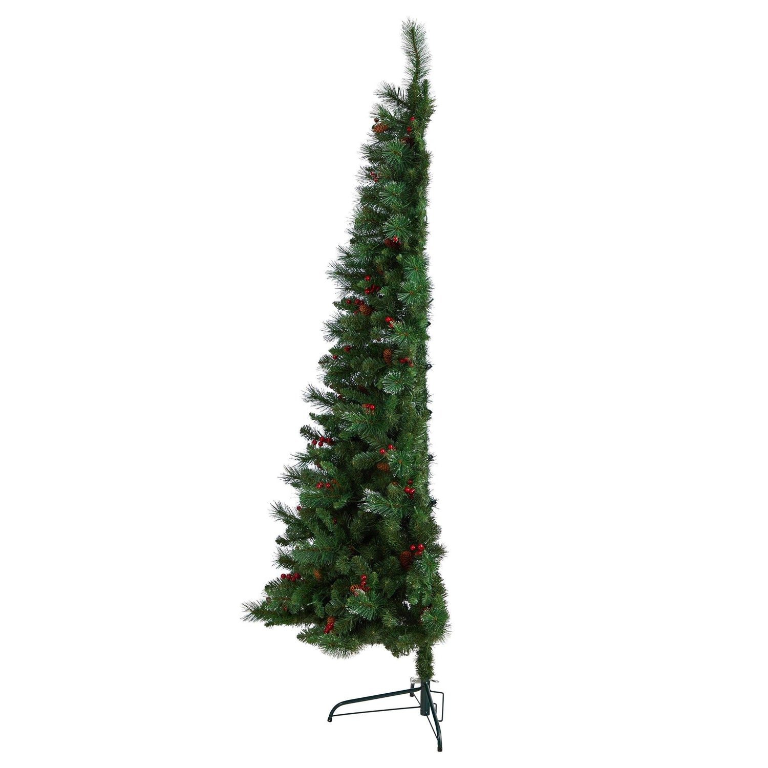 7’ Flat Back Montreal Mountain Artificial Christmas Tree with Pine Cones and Berries