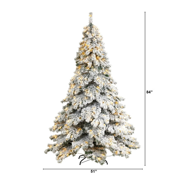 7’ Flocked Austria Fir Christmas Tree with 400 Warm White LED Lights and 1063 Bendable Branches