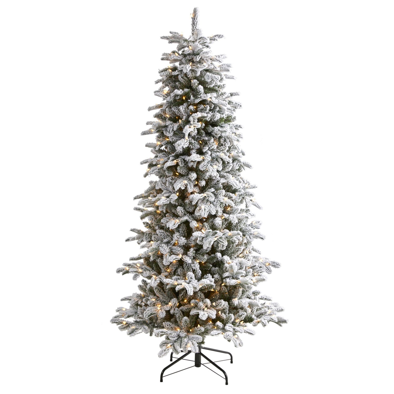 7’ Flocked North Carolina Fir Artificial Christmas Tree with 550 Warm White Lights and 2090 Bendable Branches