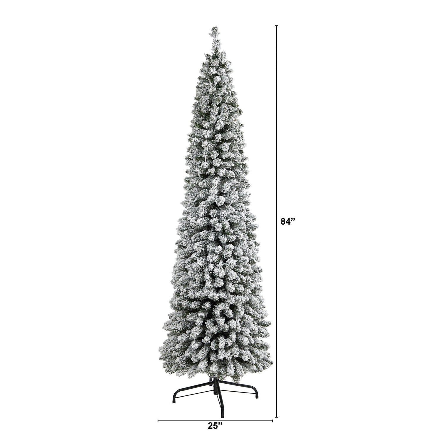 7’ Flocked Pencil Artificial Christmas Tree with 574 Bendable Branches