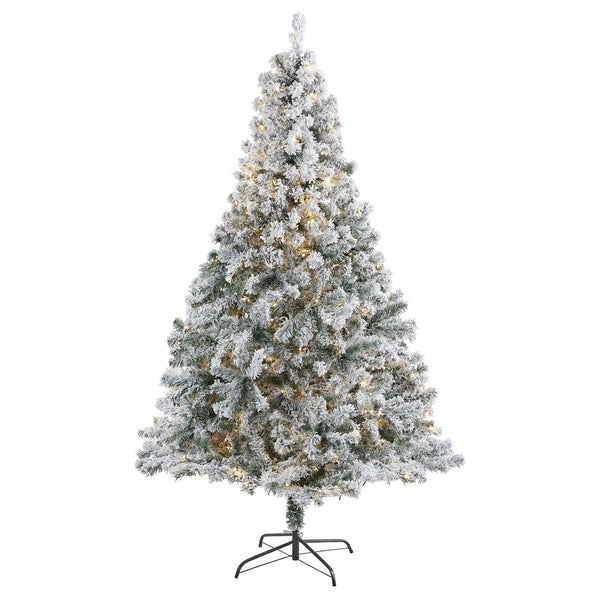 7' Flocked Rock Springs Spruce Artificial Christmas Tree with 350 Clear LED Lights and 800 Bendable Branches