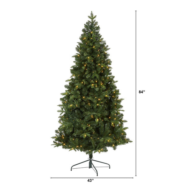 7’ Grand Teton Spruce Flat Back Artificial Christmas Tree with 220 Clear LED Lights and 953 Bendable Branches