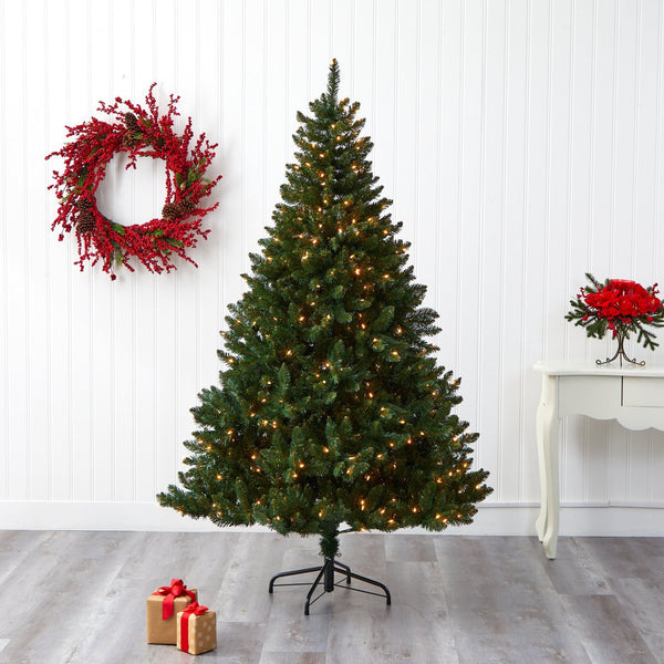 7’ Northern Rocky Spruce Artificial Christmas Tree with 400 Clear Lights and 1330 Bendable Branches