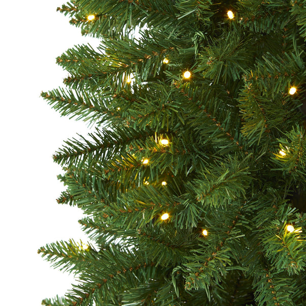 7’ Slim Green Mountain Pine Artificial Christmas Tree with 300 Clear LED Lights