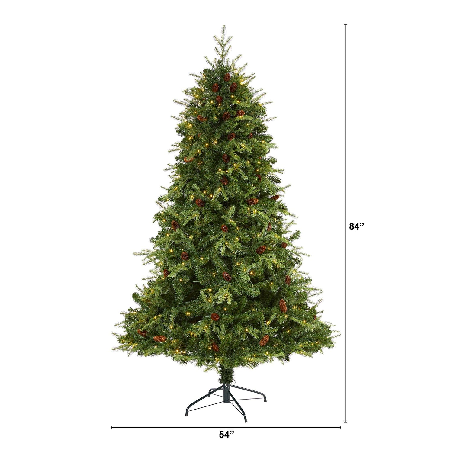 7’ Wellington Spruce “Natural Look” Artificial Christmas Tree with 400 Clear LED Lights and Pine Cones