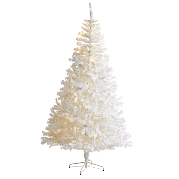 7' White Artificial Christmas Tree with 1000 Bendable Branches and 350 Clear LED Lights