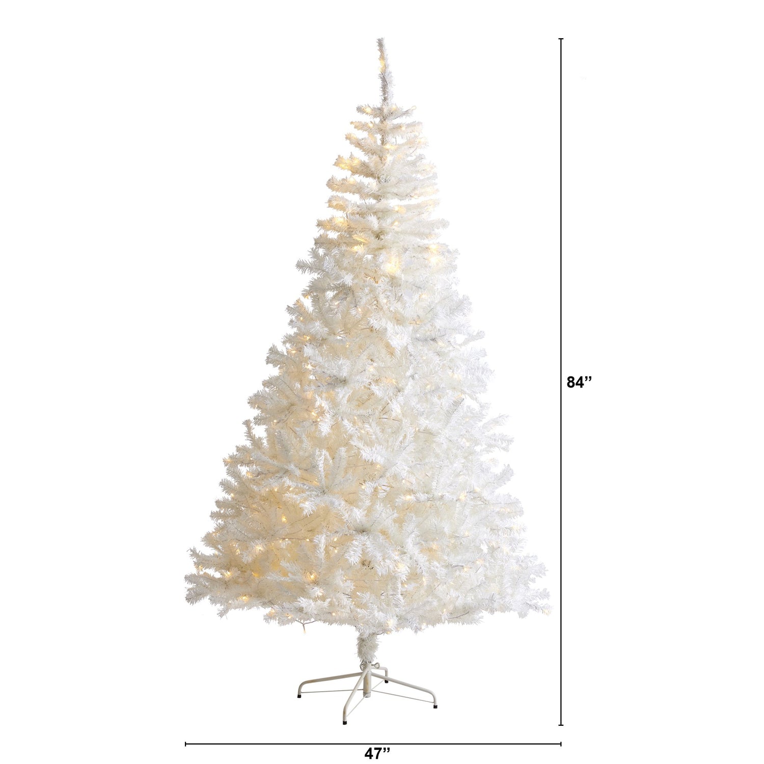 7' White Artificial Christmas Tree with 1000 Bendable Branches and 350 Clear LED Lights