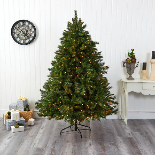 7’ Wyoming Mixed Pine Artificial Christmas Tree with 550 Clear Lights and 1054 Bendable Branches