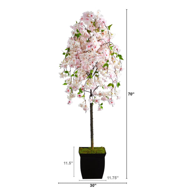 70” Cherry Blossom Artificial Tree in Black Metal Planter