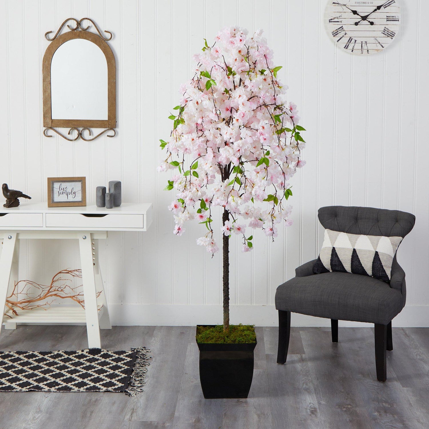 70” Cherry Blossom Artificial Tree in Black Metal Planter