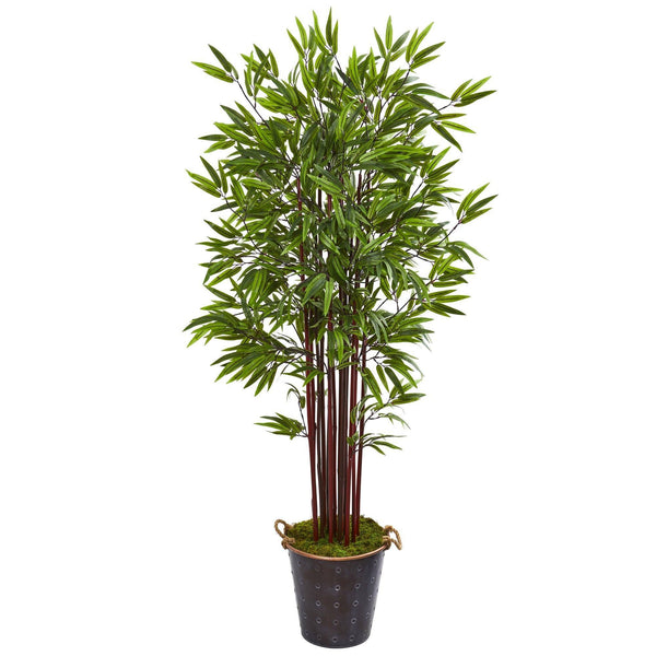 74” Bamboo Artificial Tree in Metal Planter