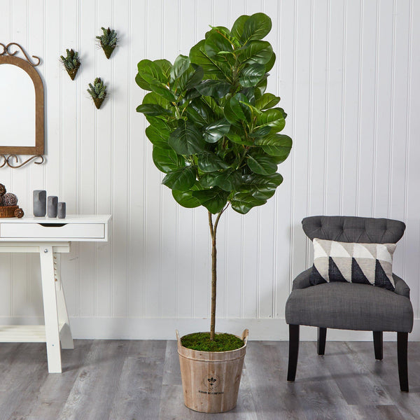 74” Fiddle leaf Fig Artificial Tree in Farmhouse Planter