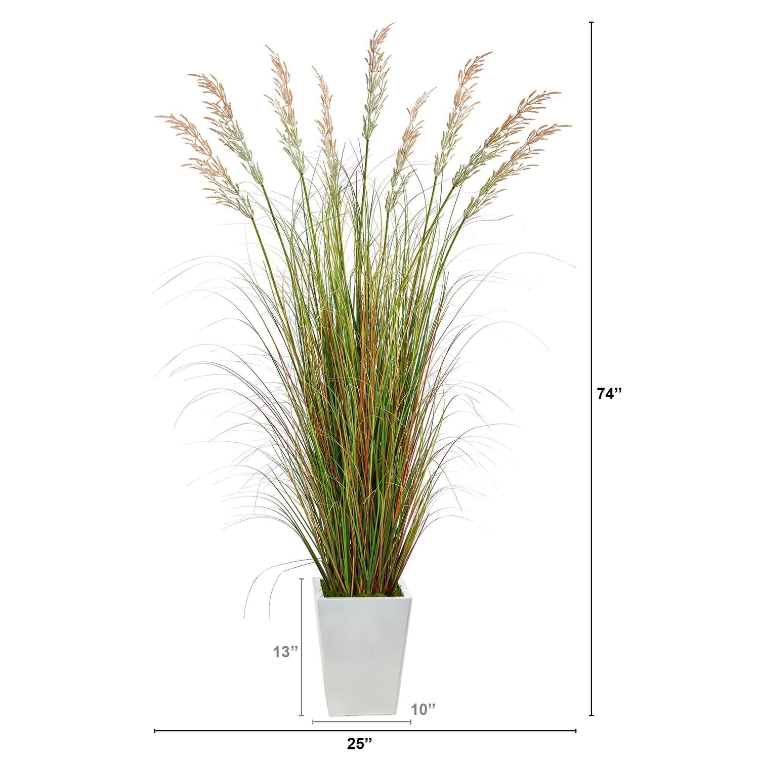 74” Grass Artificial Plant in White Metal Planter