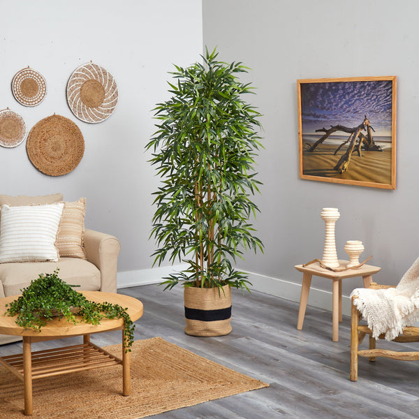 75” Bamboo Artificial Tree in Handmade Natural Cotton Planter