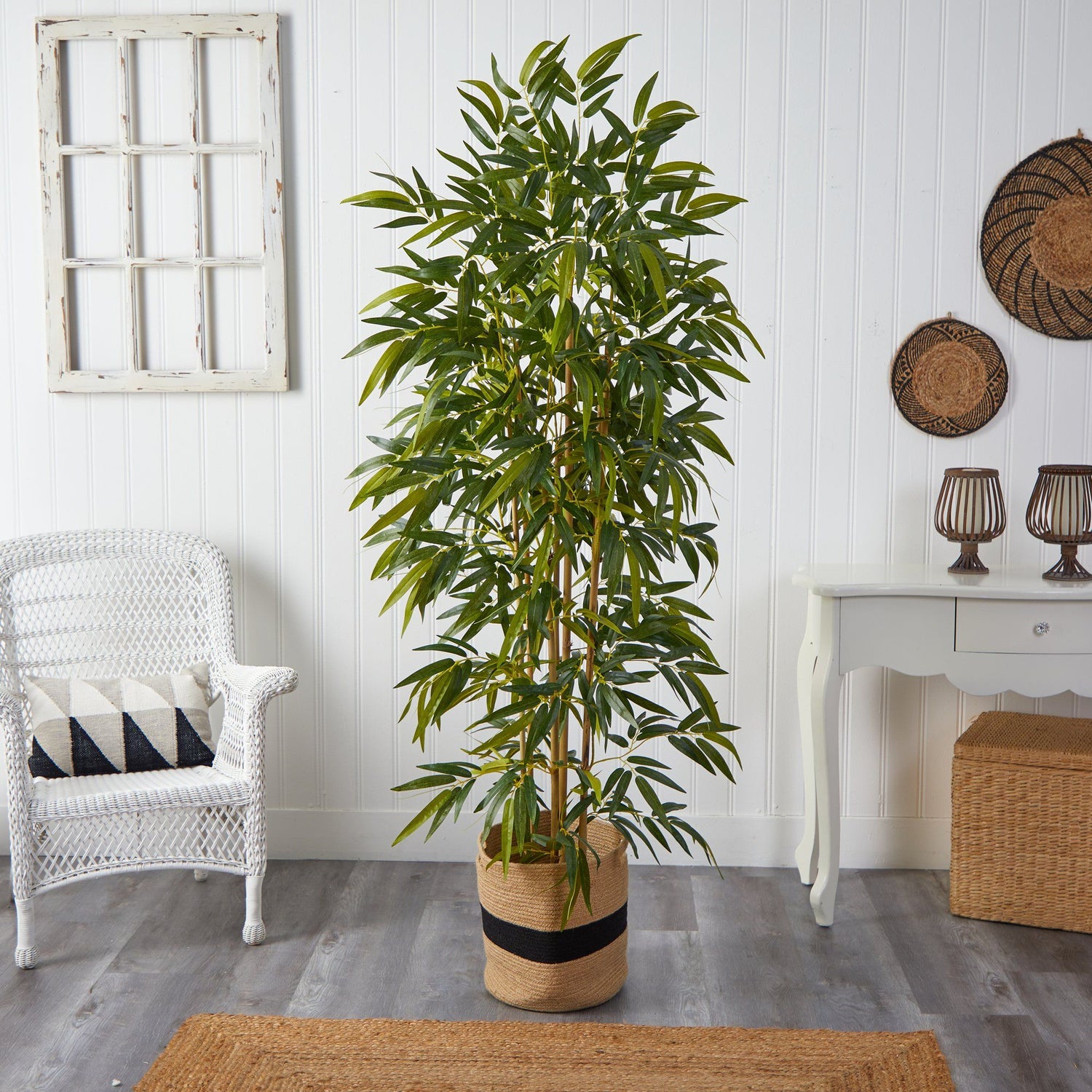 75” Bamboo Artificial Tree in Handmade Natural Cotton Planter