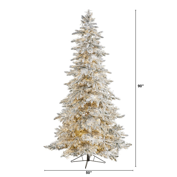 7.5' Flocked Grand Northern Rocky Fir Artificial Christmas Tree with 6672 Warm Cluster (Multifunction) LED Lights and 1071 Bendable Branches