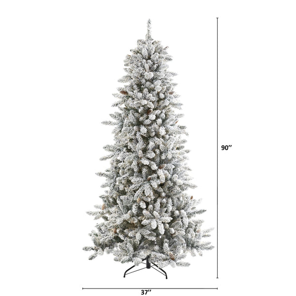 7.5’ Flocked Livingston Fir Artificial Christmas Tree with Pine Cones and 1336 Bendable Branches