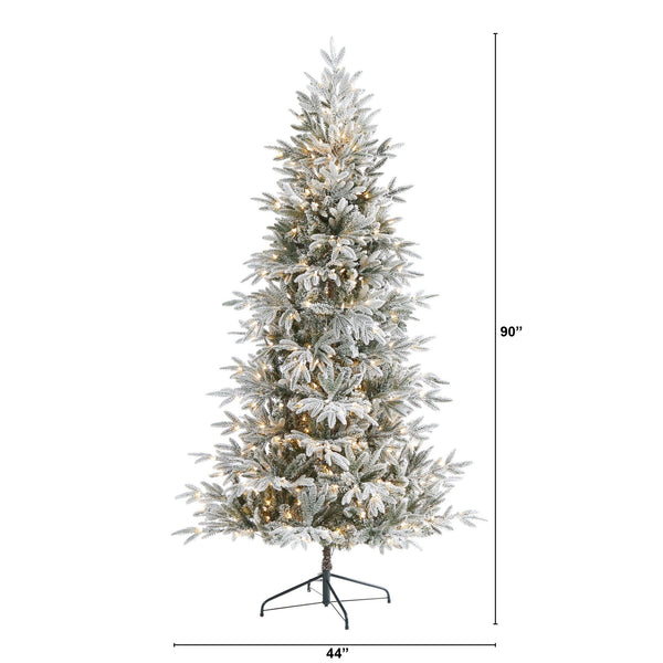 7.5’ Flocked Manchester Spruce Artificial Christmas Tree with 450 Lights and 949 Bendable Branches