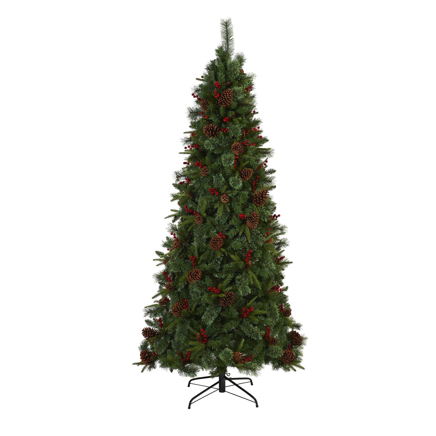 7.5’ Norway Mixed Pine Artificial Christmas Tree with 450 Clear LED Lights, Pine Cones and Berries