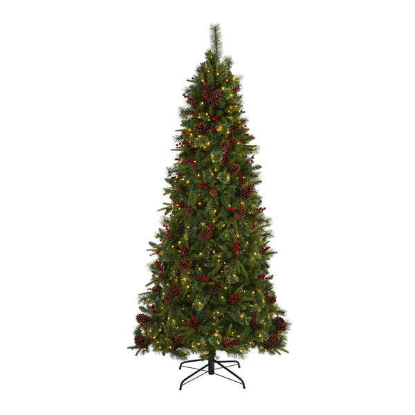 7.5’ Norway Mixed Pine Artificial Christmas Tree with 450 Clear LED Lights, Pine Cones and Berries