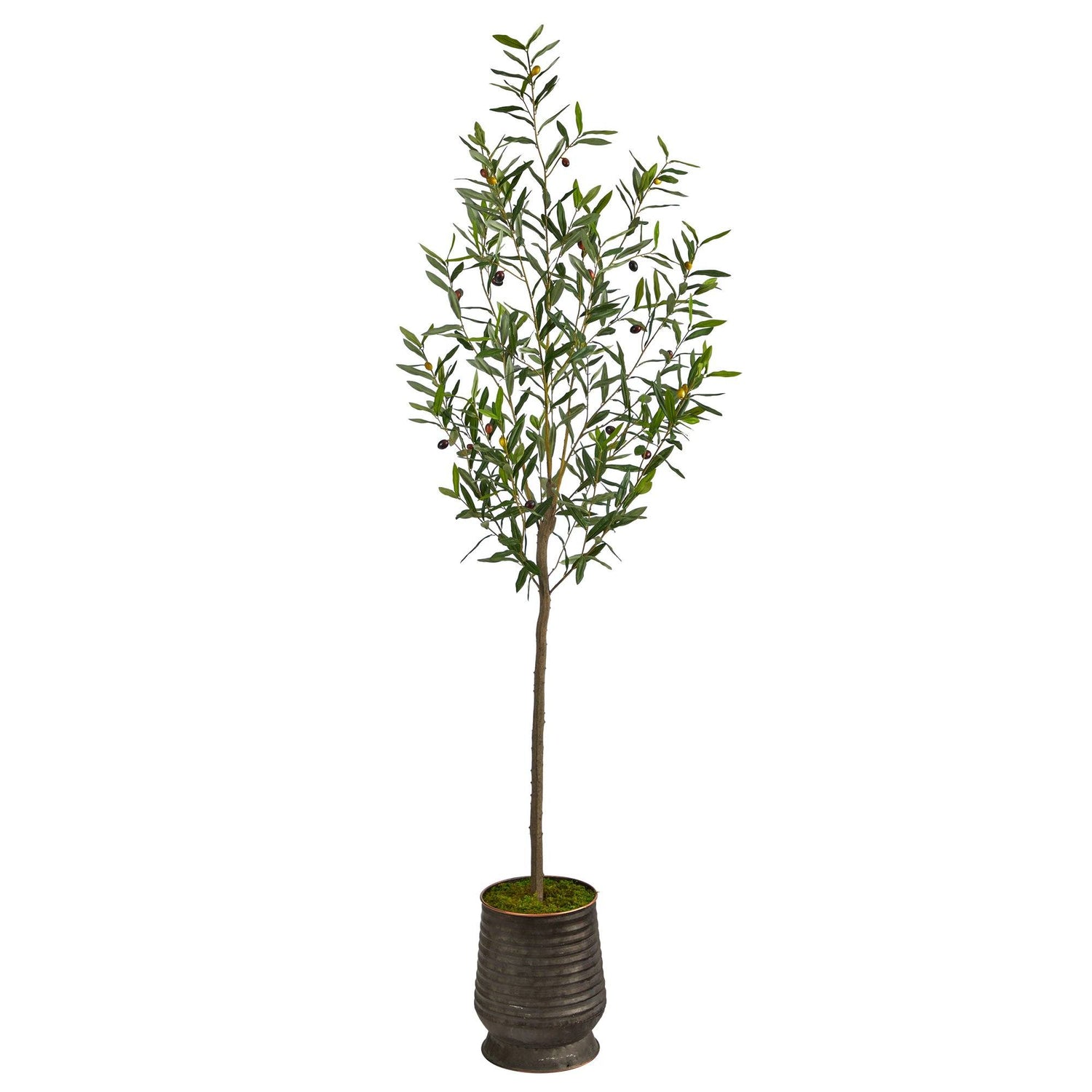 75” Olive Artificial Tree in Ribbed Metal Planter