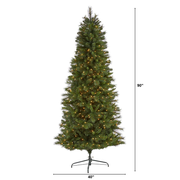 7.5’ Slim West Virginia Mountain Pine Artificial Christmas Tree with 450 Clear Lights and 967 Bendable Branches