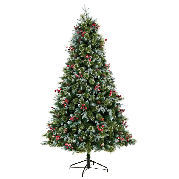 7.5' Snow Tipped Aspen Spruce Pre-Lit Tree with 450 LED lights, Berries and Pinecones