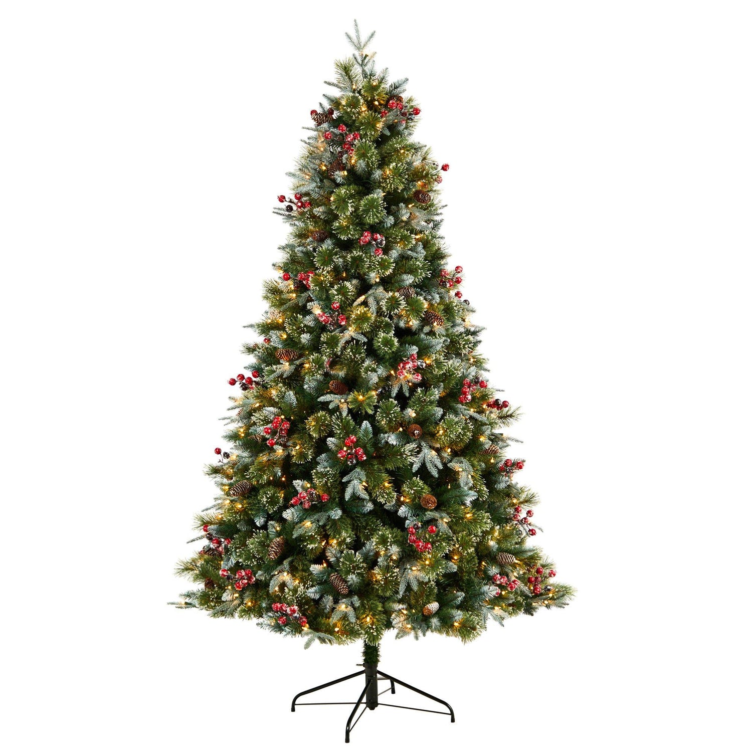 7.5' Snow Tipped Aspen Spruce Pre-Lit Tree with 450 LED lights, Berries and Pinecones