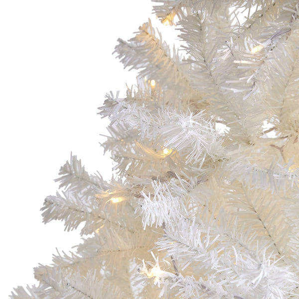 7.5' White Artificial Christmas Tree with 1380 Bendable Branches and 400 Clear LED Lights