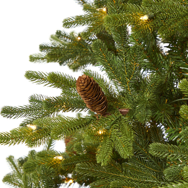 7.5’ Yukon Mountain Fir Artificial Christmas Tree with 600 Clear Lights, Pine Cones and 1740 Bendable Branches