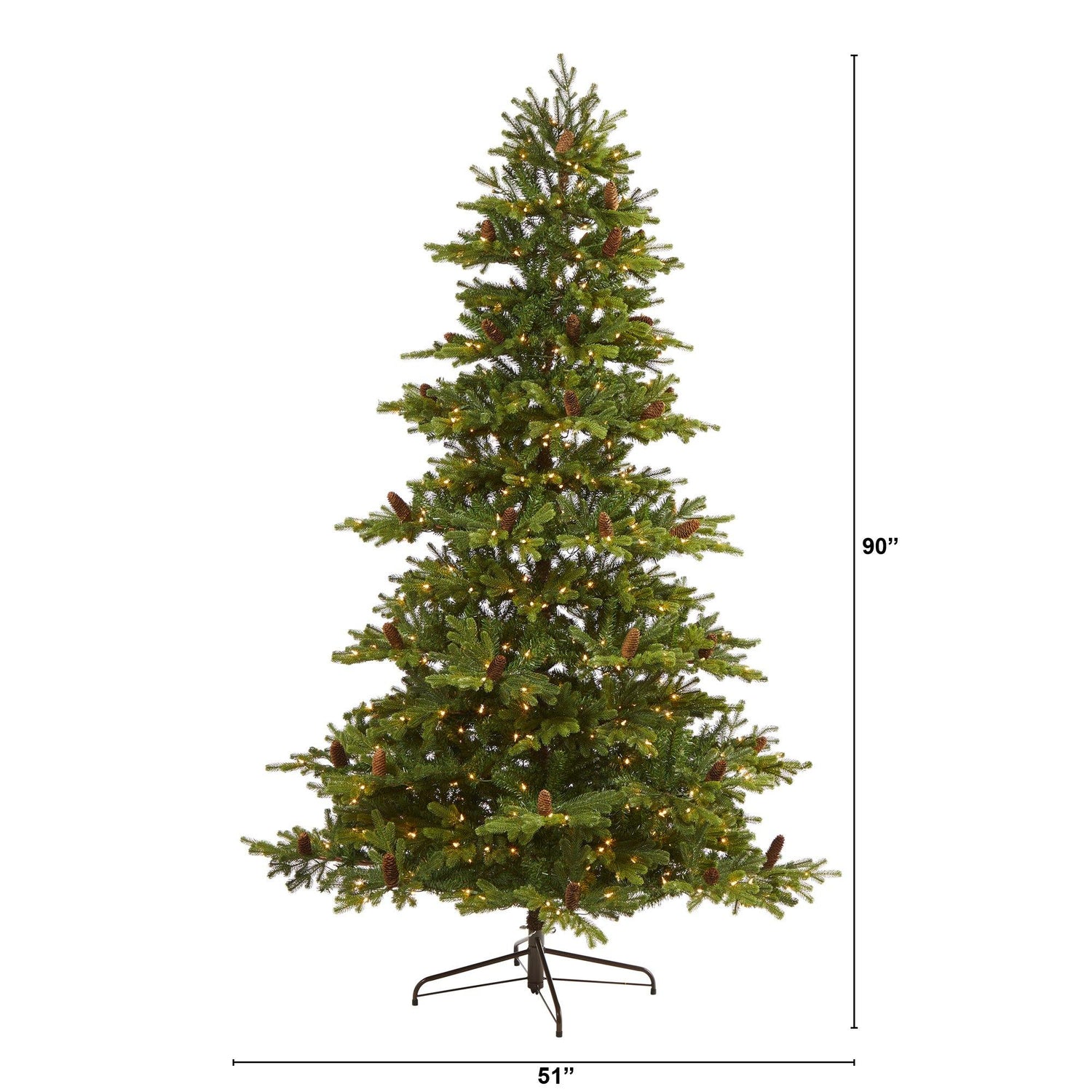 7.5’ Yukon Mountain Fir Artificial Christmas Tree with 600 Clear Lights, Pine Cones and 1740 Bendable Branches