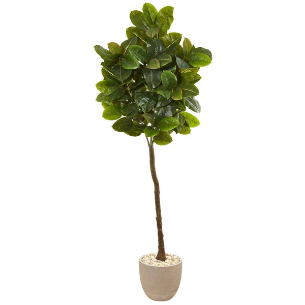 78” Rubber Leaf Artificial Tree in Sand Stone Planter (Real Touch)