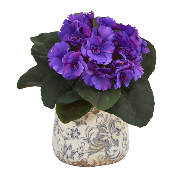 8” African Violet Artificial Plant in Floral Design Vase (Set of 2)