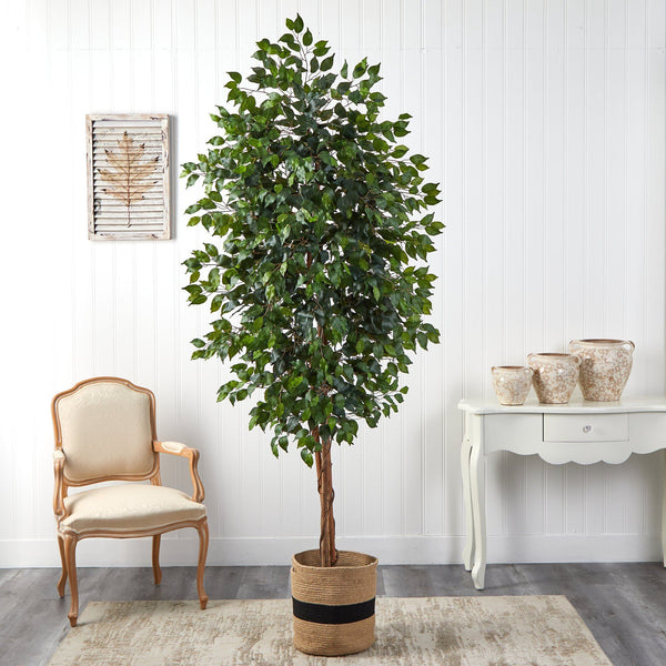 8’ Ficus Artificial Tree in Handmade Natural Cotton Planter