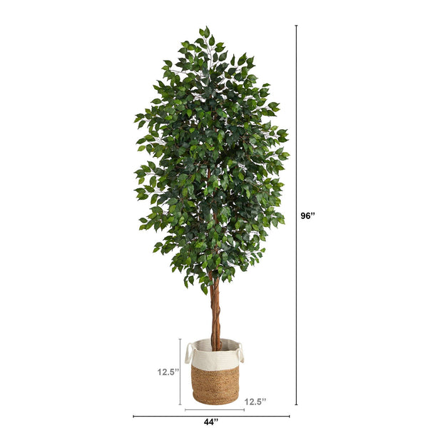 8’ Ficus Artificial Tree with Handmade Natural Jute and Cotton Planter