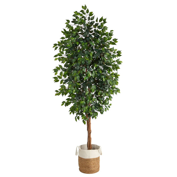 8’ Ficus Artificial Tree with Handmade Natural Jute and Cotton Planter