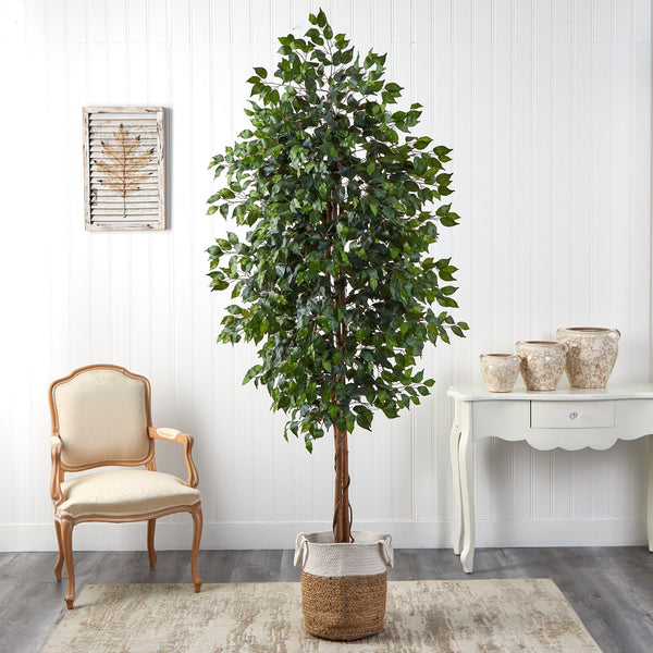 8’ Ficus Artificial Tree with Handmade Natural Jute and Cotton Planter