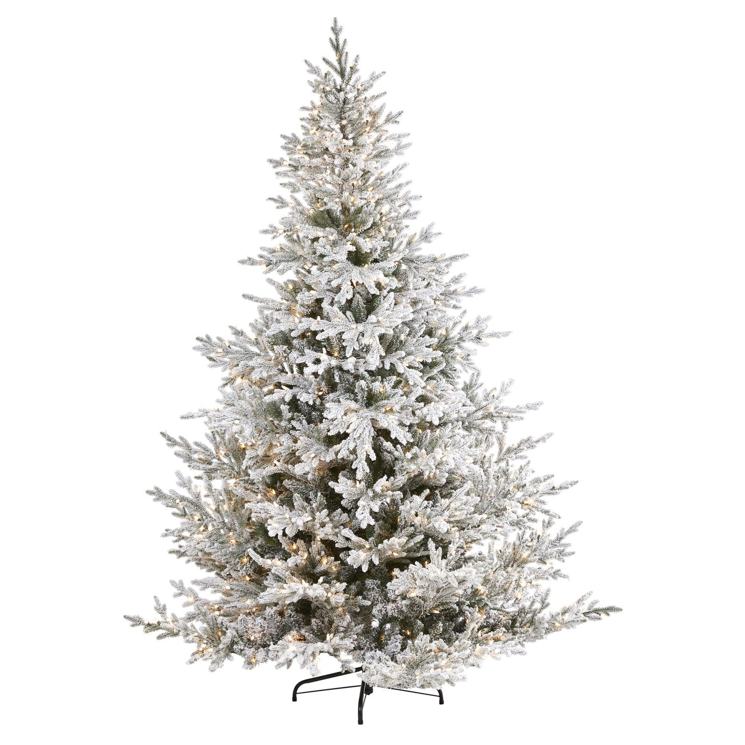 8’ Flocked Fraser Fir Artificial Christmas Tree with 800 Warm White Lights and 4892 Bendable Branches