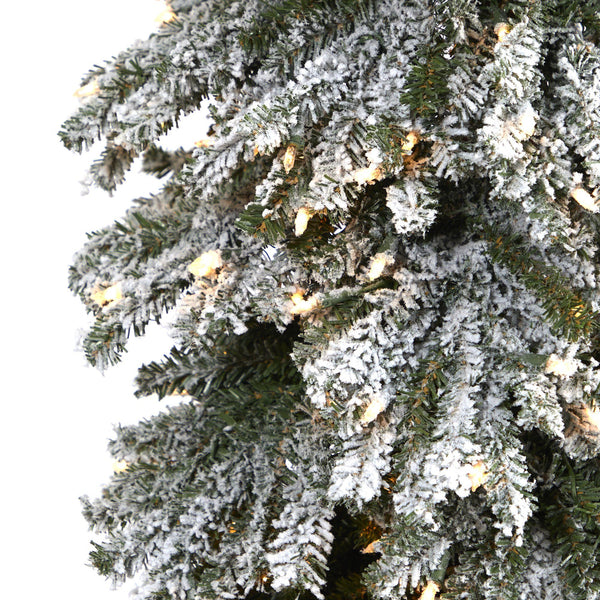 8’ Flocked Grand Alpine Artificial Christmas Tree with 500 Lights and 1051 Branches on Natural Trunk