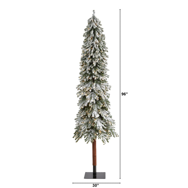 8’ Flocked Grand Alpine Artificial Christmas Tree with 500 Lights and 1051 Branches on Natural Trunk