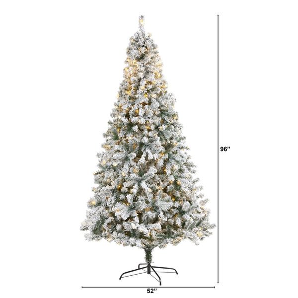 8' Flocked Rock Springs Spruce Artificial Christmas Tree with 500 Clear LED Lights and 1186 Bendbable Branches