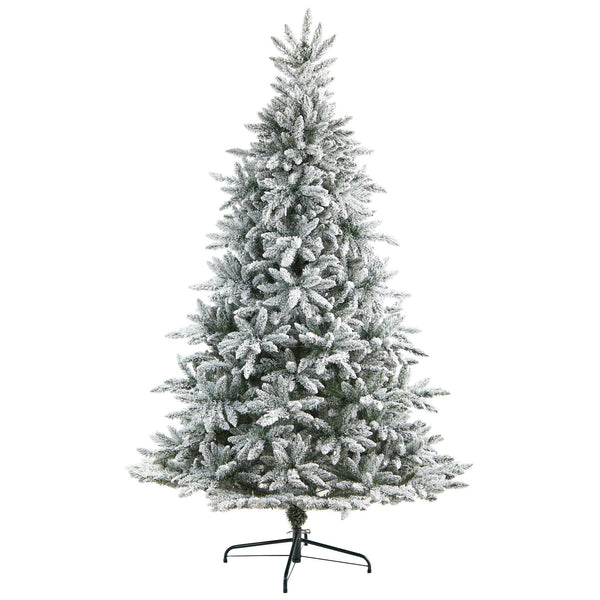 8’ Flocked West Virginia Spruce Christmas Tree with 600 Clear Lights and 1856 Bendable Branches