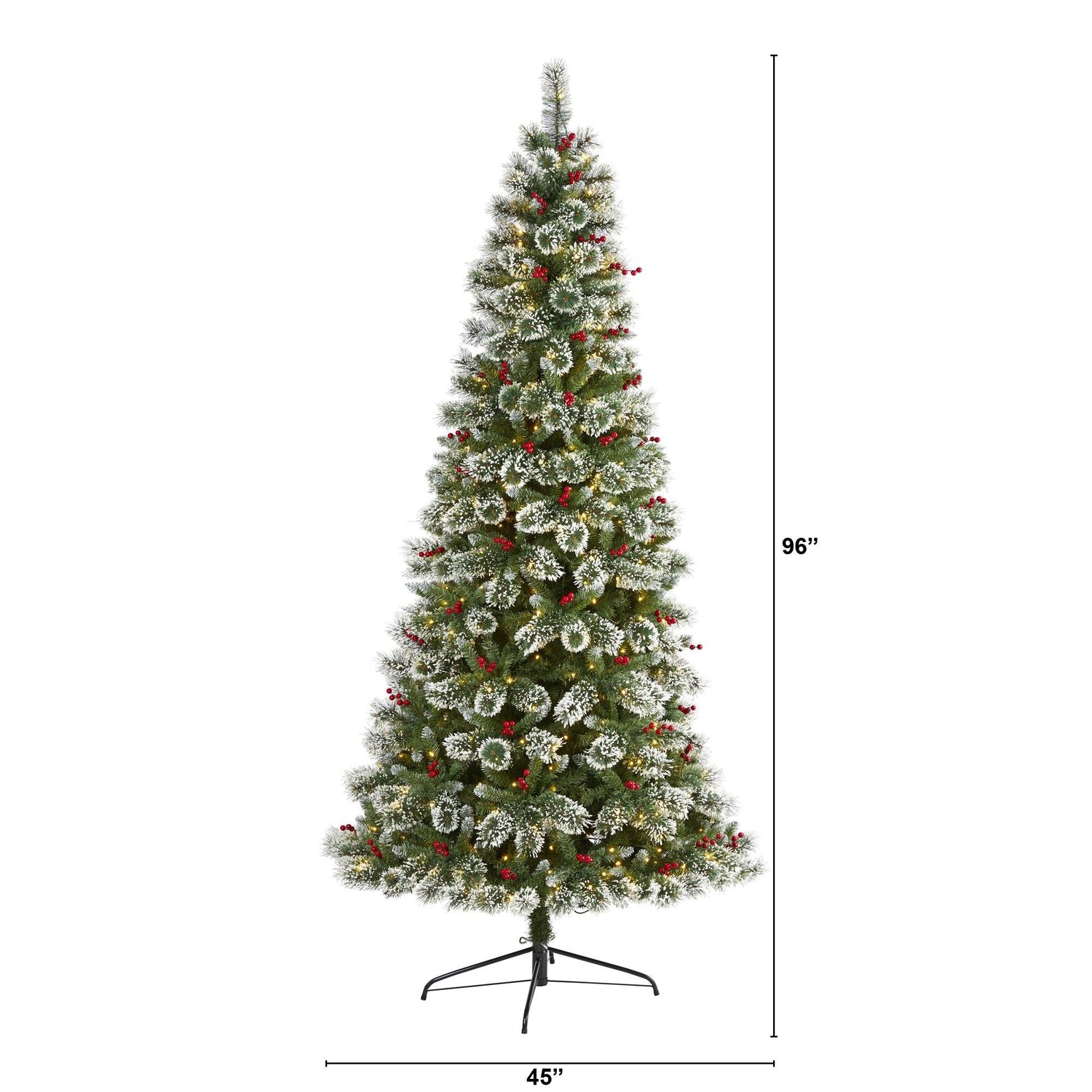 8’ Frosted Swiss Pine Artificial Christmas Tree with 550 Clear LED Lights and Berries