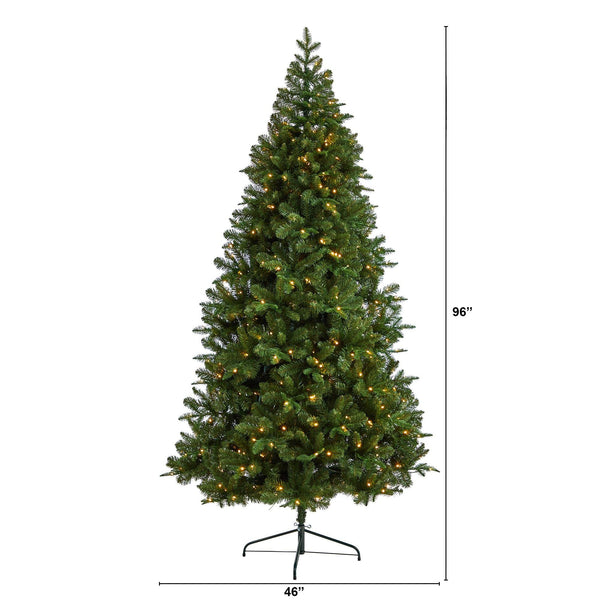 8’ Grand Teton Spruce Flat Back Tree with 280 Warm White LED Lights and 1208 Bendable Branches